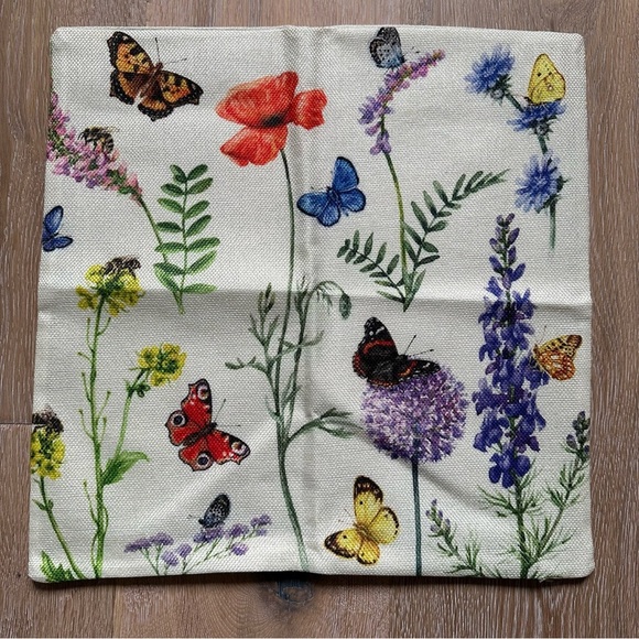 Set of 4 Floral and Butterfly Print Pillow Covers Square Pillowcases - 16 Inches - Picture 5 of 8